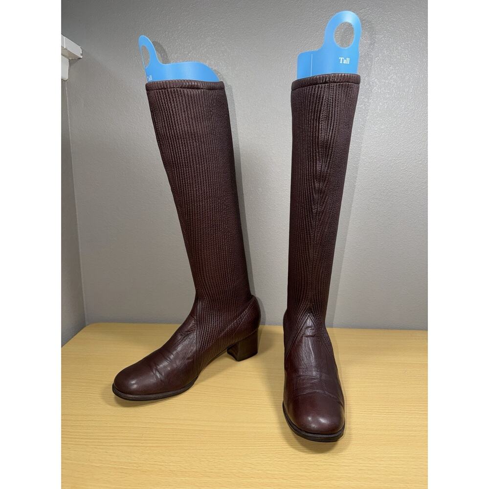CLAMS Mercatali Sauro Sz 7 Vtg Italian Light Ribbed Burgundy Leather Tall Boots